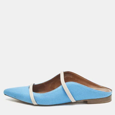 Pre-owned Malone Souliers Blue/grey Canvas And Leather Maureen Flats Size 36.5
