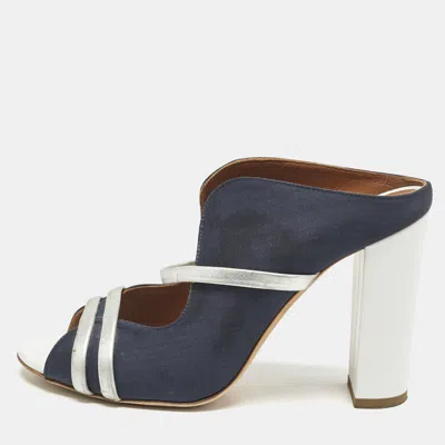 Pre-owned Malone Souliers Blue/silver Canvas And Leather Maureen Block Heel Sandals Size 39.5