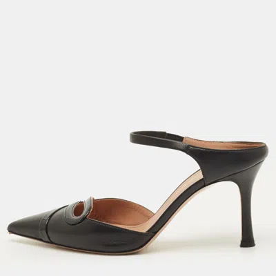 Pre-owned Malone Souliers Bonnie Size 36 Black Leather And Patent Leather Slide Sandals