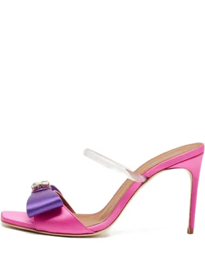 Pre-owned Malone Souliers Bow Satin Heels Sandals In Pink
