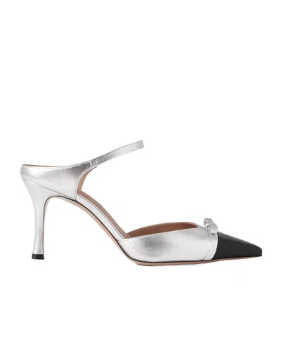 Malone Souliers Bow-embellished Two-tone Metallic Leather Mules In White