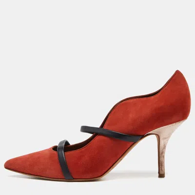 Pre-owned Malone Souliers Brick Moire Canvas And Leather Maureen Pumps Size 38 In Red