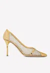 Malone Souliers Brook 85 Glitter Mesh And Leather Pumps In Gold