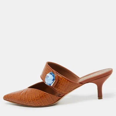 Pre-owned Malone Souliers Brown Croc Embossed Leather Lola Mules Size 41