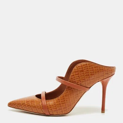 Pre-owned Malone Souliers Brown Croc Embossed Leather Maureen Mules Size 38