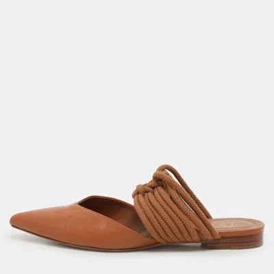 Pre-owned Malone Souliers Brown Leather And Rope Maisie Flats Size 39.5