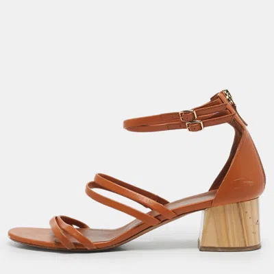 Pre-owned Malone Souliers Brown Leather Block Heel Ankle Strap Sandals Size 40