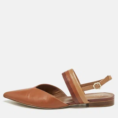 Pre-owned Malone Souliers Brown Leather Maisie Slingback Flats Size 40