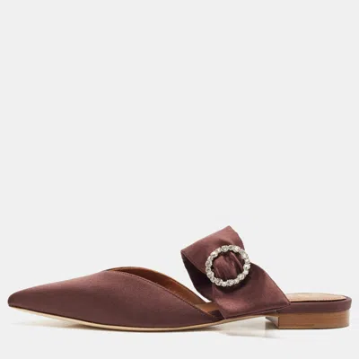 Pre-owned Malone Souliers Brown Satin Maite Crystal Buckle Flats Size 40