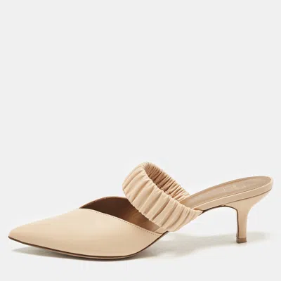 Pre-owned Malone Souliers Brown Woven Leather Maisie Mules Size 40.5 In Sand