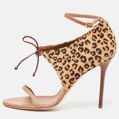 Pre-owned Malone Souliers Brown/beige Calf Hair Ankle Strap Sandals Size 41