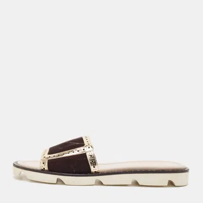 Pre-owned Malone Souliers Brown/gold Velvet And Leather Alberta Slide Sandals Size 36.5