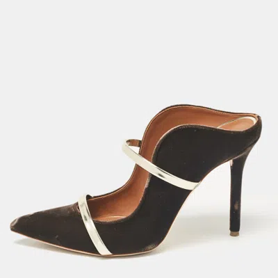 Pre-owned Malone Souliers Brown/gold Velvet And Leather Maureen Mules Size 39