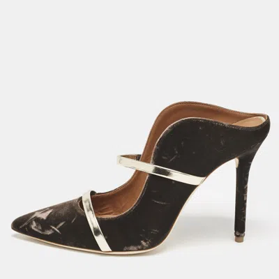 Pre-owned Malone Souliers Brown/gold Velvet And Leather Maureen Mules Size 40