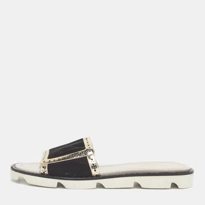 Pre-owned Malone Souliers Brown/metallic Velvet And Foil Leather Flat Slides Size 36.5 In Burgundy