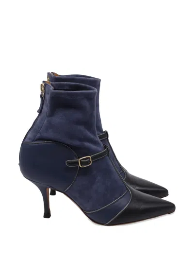 Pre-owned Malone Souliers Buckled Sock Ankle Boots In Blue