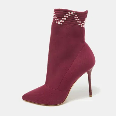 Pre-owned Malone Souliers Burgundy Knit Fabric Ankle Length Boots Size 39
