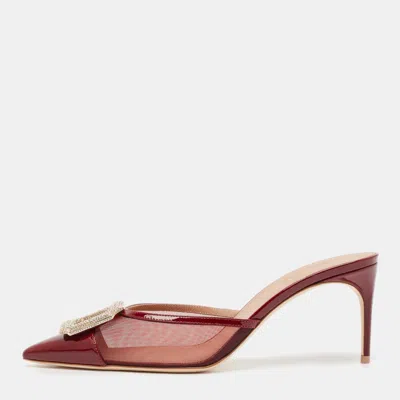 Pre-owned Malone Souliers Burgundy Mesh And Patent Leather Mono Mules Size 40.5