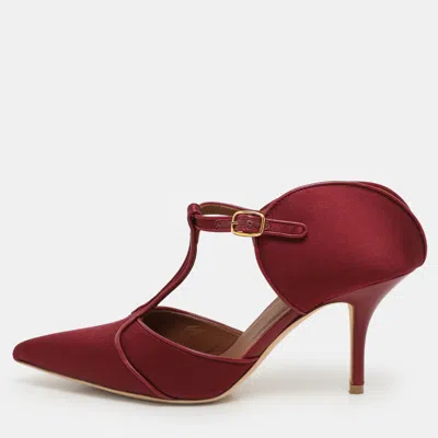 Pre-owned Malone Souliers Burgundy Satin And Leather Pumps Size 38.5