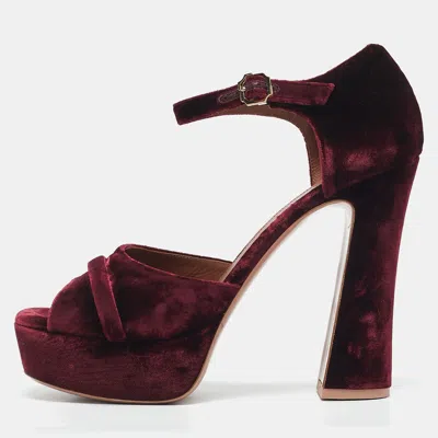 Pre-owned Malone Souliers Burgundy Velvet Yuri Ankle Strap Sandals Size 39