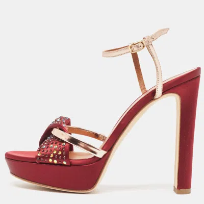 Malone Souliers Burgundy/gold Satin And Leather Embellished Platform Sandals In White