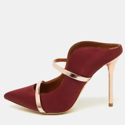 Pre-owned Malone Souliers Burgundy/rose Gold Satin And Leather Maureen Mules Size 37.5