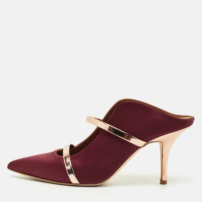 Pre-owned Malone Souliers Burgundy/rose Gold Satin And Leather Maureen Pointed Toe Mules Size 38.5