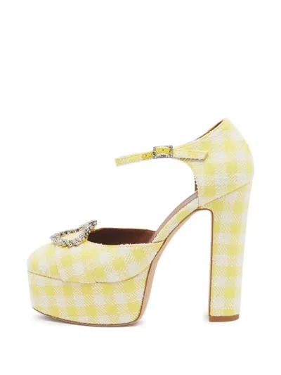 Pre-owned Malone Souliers Camille Gingham Platform Pumps In Yellow