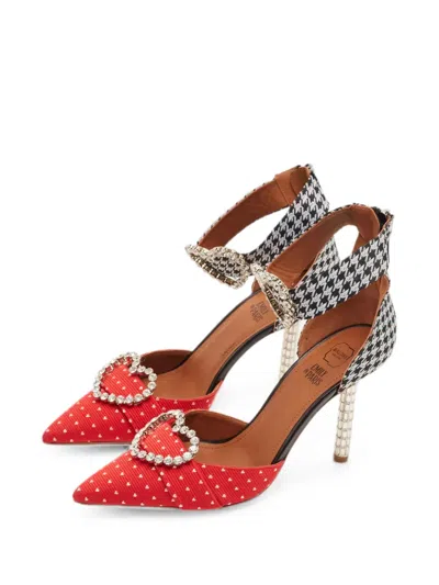 Pre-owned Malone Souliers Camille Heart-print Pumps In Red