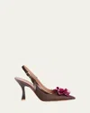 Malone Souliers Chrissy Flower Raffia Leather Slingback Pumps In Dark Browntobacco