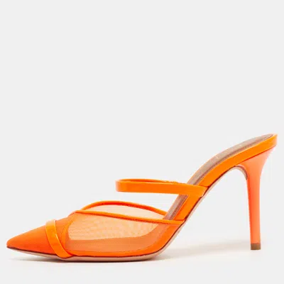 Pre-owned Malone Souliers Clio Size 35 Neon Orange Mesh And Patent Leather Mules