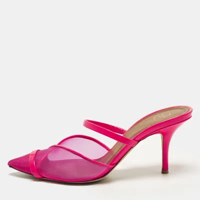 Pre-owned Malone Souliers Clio Size 39 Neon Pink Mesh And Patent Leather Pointed Toe Mules