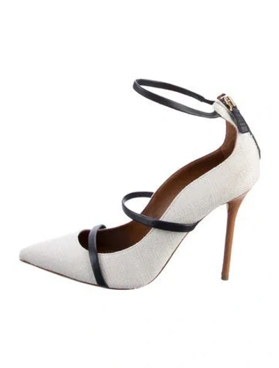 Pre-owned Malone Souliers Colorblock Pattern Leather Trim Embellishment Pumps In Silver