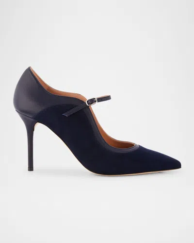 Malone Souliers Corina Suede And Leather Mary Jane Pumps In Navy