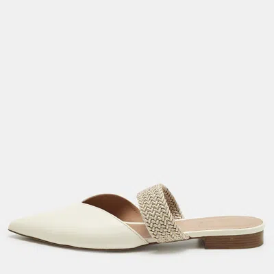 Pre-owned Malone Souliers Cream Croc Embossed Leather Maisie Mules Size 41.5 In White