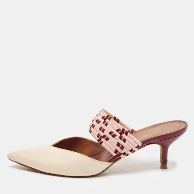 Pre-owned Malone Souliers Cream Leather And Patent Leather Maisie Mules Size 36.5