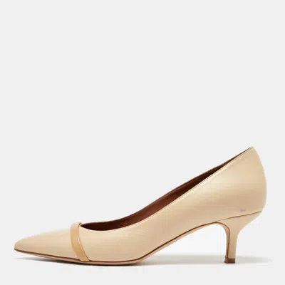 Pre-owned Malone Souliers Cream/beige Leather Rina Pointed Toe Pumps Size 37