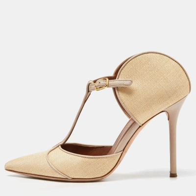 Pre-owned Malone Souliers Cream/beige Woven Raffia And Leather Imogen Mule Sandals Size 39.5