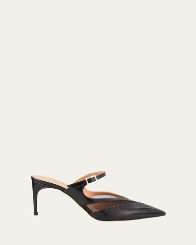 Malone Souliers Cristi V-cut Pointed Toe Mary Jane Leather Mules In Black