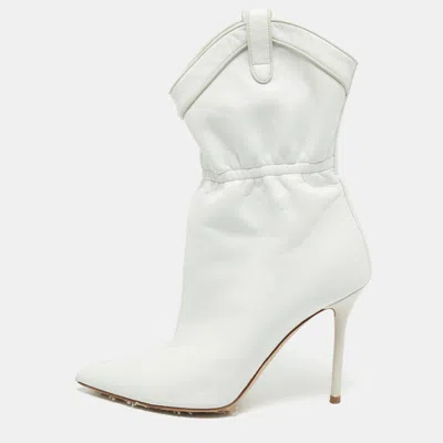 Pre-owned Malone Souliers Daisy Luwolt Size 37.5 White Leather Ankle Length Boots