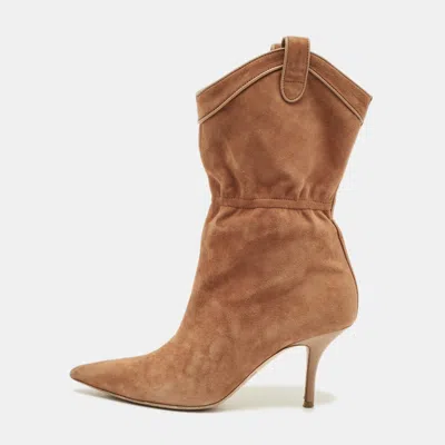 Pre-owned Malone Souliers Daisy Luwolt Size 38 Brown Suede Ankle Length Boots