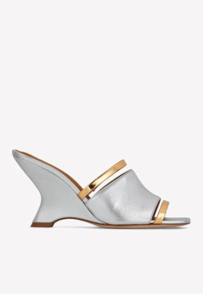 Malone Souliers Demi 80 Metallic Leather Mules In Gray