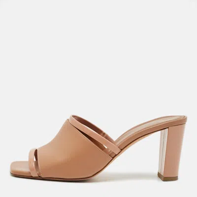 Pre-owned Malone Souliers Demi Size 38 Beige Leather And Patent Mules In Sand