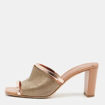 Pre-owned Malone Souliers Demi Size 38.5 Gold/brown Glitter And Leather Slide Sandals