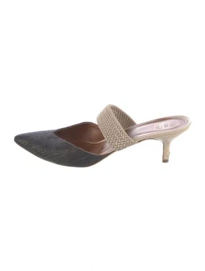 Pre-owned Malone Souliers Denim Colorblock Pattern Mules In Green