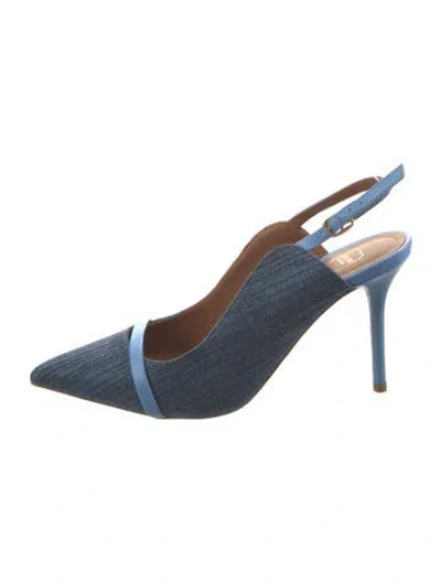 Pre-owned Malone Souliers Denim Colorblock Pattern Slingback Pumps In Blue
