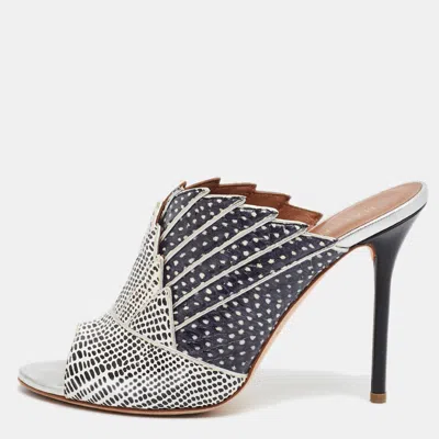 Pre-owned Malone Souliers Donna Size 37 Black/white Leather And Snakeskin Leather Slide Sandals