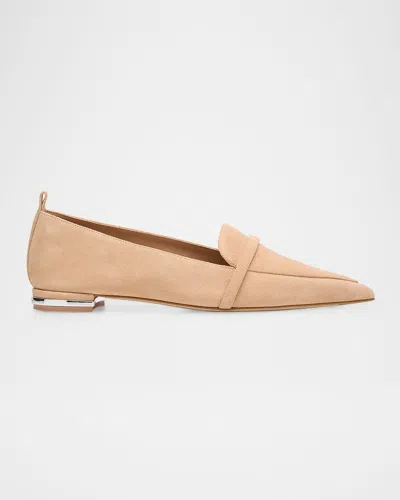 Malone Souliers Dora Suede Pointed-toe Loafers In Sand