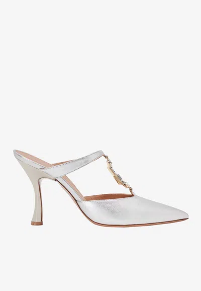 Malone Souliers Embellished Leather Mules In Silver