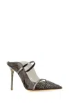 Malone Souliers Leather Mules Adorned With Rhinestones And Transparent Panels In Smoant